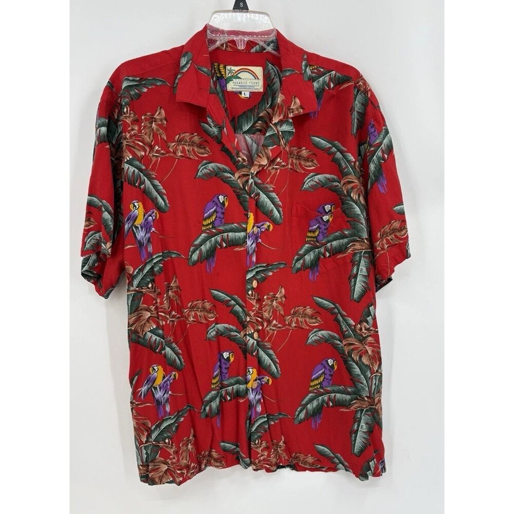 VTG Paradise Found Magnum Hawaiian Shirt Mens L Buffet Parrothead Floral Rayon